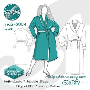 Dressing Gown Robe Bathrobe Sewing Pattern: Inseam-pockets (Digital PDF Download) S-4XL / mc2-8004