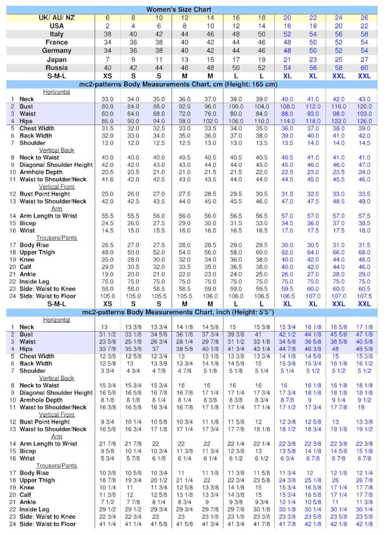 Puede incluir: Una tabla de tallas para mujer con medidas en pulgadas y cent&iacute;metros. La tabla incluye tallas desde UK/AU/NZ 6 hasta XXL, con medidas correspondientes para cuello, busto, cintura, caderas y otras &aacute;reas del cuerpo.