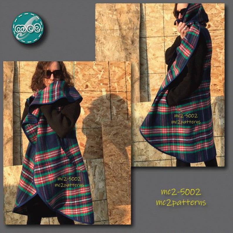Sleeveless Coat Wrap Sewing Pattern: Upcycled-blanket NO-lining (Digital PDF Download) ONE-size / mc2-5002 image 7