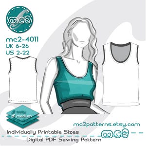 Tank Top Sewing Pattern: Women's Jersey Vest (Digital PDF Download) UK6-26/US2-22 / mc2-4011