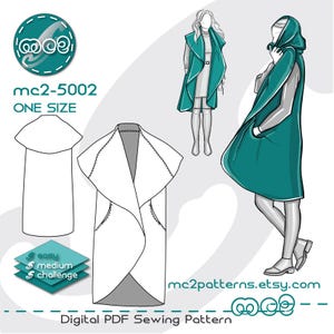 Patrón de costura para abrigo sin mangas: Manta reciclada sin forro (Descarga digital en PDF) Talla única / mc2-5002