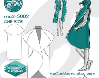 Sleeveless Coat Wrap Sewing Pattern: Upcycled-blanket NO-lining (Digital PDF Download) ONE-size / mc2-5002