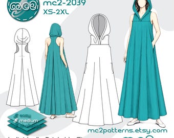 Racer-back Tent Dress Sewing Pattern: Hoodie Maternity-suitable (Digital PDF Download) XS-2XL / mc2-2039
