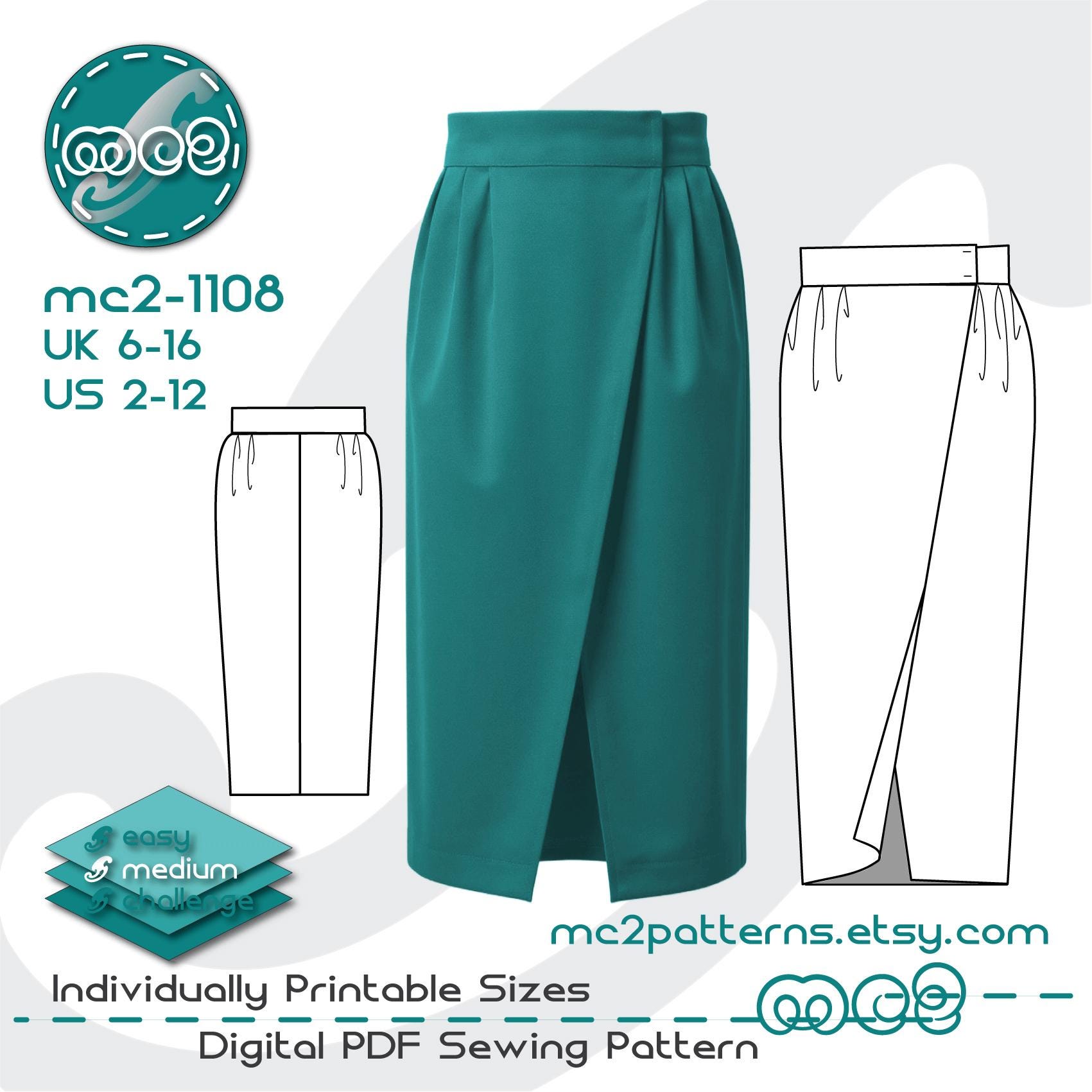 スカート soor ploom Norma skirt Tulip stitch 4y Tulip Wrap Skirt Sewing Pattern: No-side-seam (digital PDF