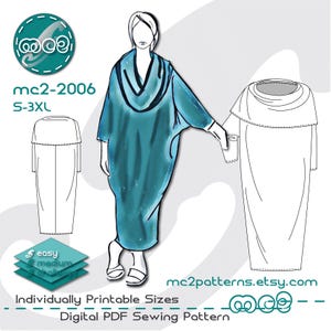 Patrón de costura para vestido bolero con cuello vuelto: corte holgado estilo Michele-Oka-Doner (Descarga digital en PDF) S-3XL / mc2-2006