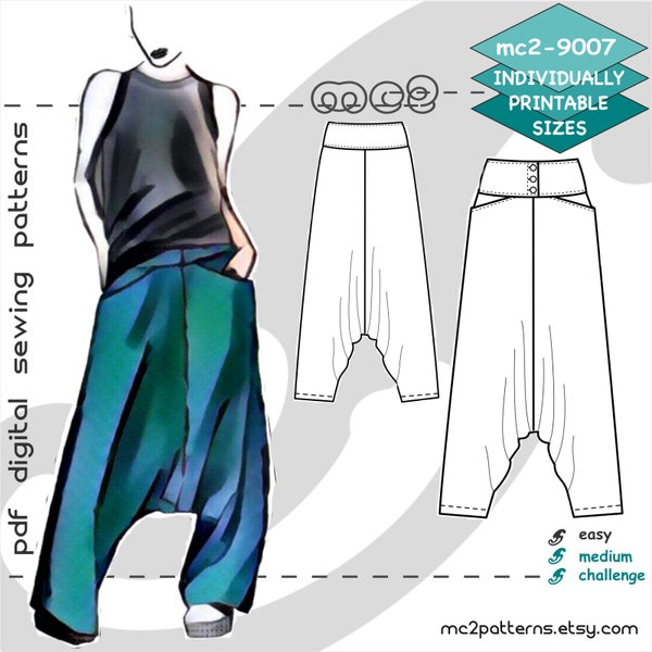 UK 6-20/ US 2-16/ Harem Sarouel Afghan-Pants Buttoned-Yoke & Pockets/ Digital Sewing PDF-pattern for Women >mc2patterns< mc2-9007