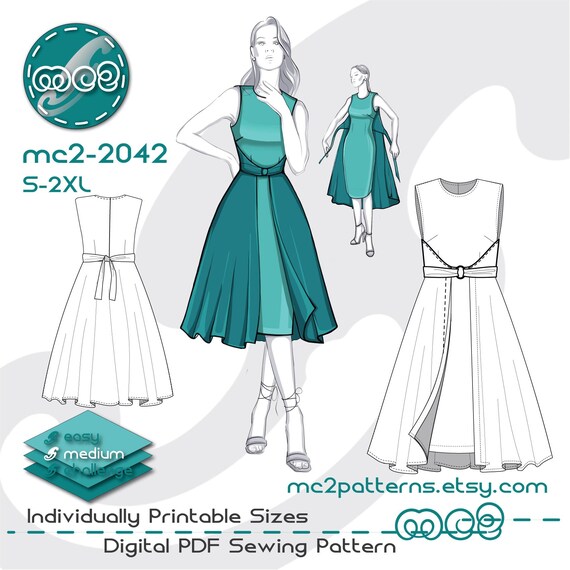 Double-wrap Dress Sewing Pattern: Retro-style (Digital PDF Download) S-2XL