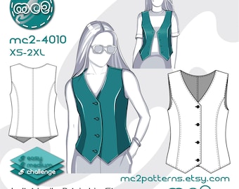 Waistcoat Vest Top Sewing Pattern: Reversible (Digital PDF Download) XS-2XL / mc2-4010