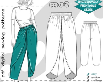 S-2XL/ Tulip-wrap Dhoti Pants with Crotch/ Digital Sewing PDF-pattern for Women >mc2patterns< mc2-9010