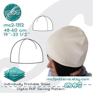 Slick-look Beanie Hat Sewing Pattern: Easy-to-make (Digital PDF Download) 48-60cm/19"-23.5" / mc2-1312