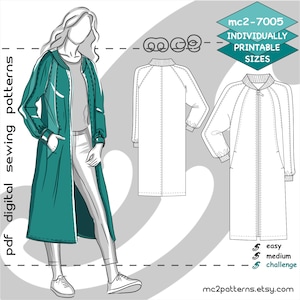 S-2XL/ Bomber Coat NO-lining/ Layered Digital PDF Sewing Pattern for Women >mc2patterns< mc2-7005