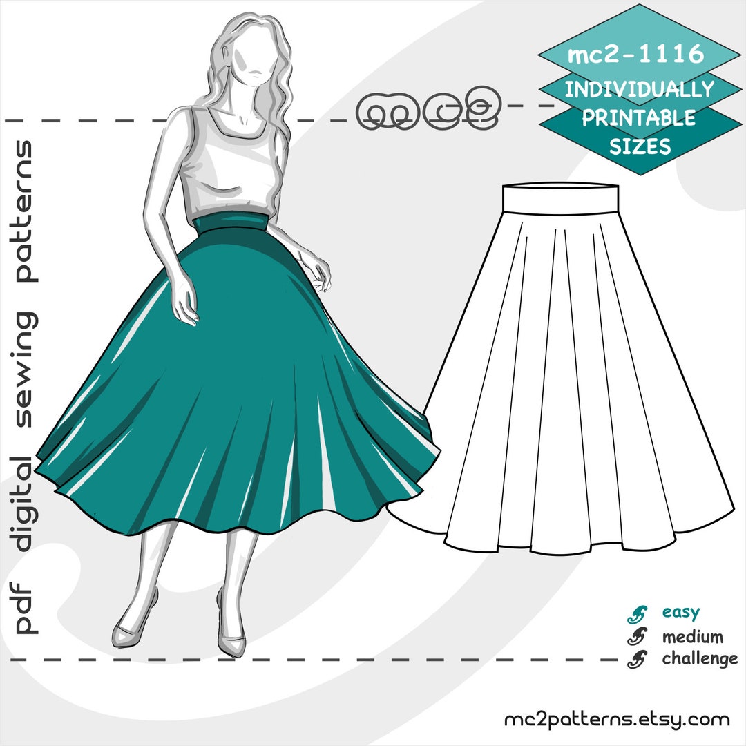UK 6-16/ US 2-12/ Jersey Circle Skirt/ Digital PDF Sewing Pattern for ...