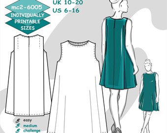 Tent Dress Sewing Pattern: Sleeveless Pleated-back Maternity-suitable  (Digital PDF Download) uk10-20/us6-16
