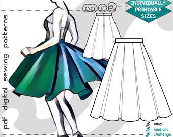 UK 6-16/ US 2-12/ Deep-Pleated Flared Skirt/ Digital Sewing PDF-pattern for Women >mc2patterns< mc2-1107