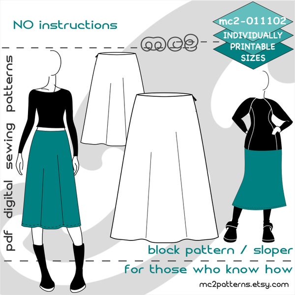 UK 6-26/ US 2-22/ Basic Block-Pattern Sloper A-line Skirt/ Sewing Digital pdf-pattern for Women >mc2patterns< mc2-011102