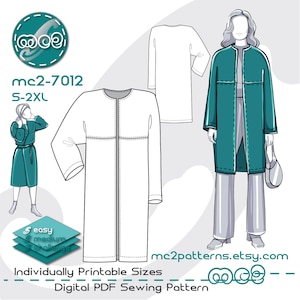 Coat Jacket Bathrobe Sewing Pattern: Easy-to-make NO-lining (Digital PDF Download) S-2XL / mc2-7012