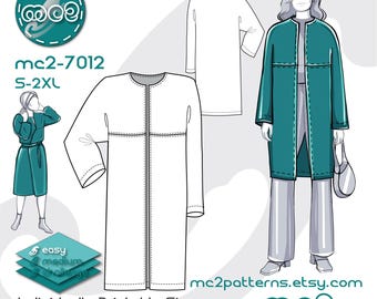 Coat Jacket Bathrobe Sewing Pattern: Easy-to-make NO-lining (Digital PDF Download) S-2XL / mc2-7012