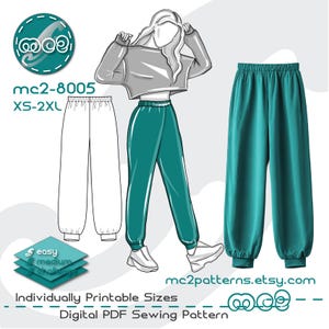 Molde para Costura de Calça Jogger Balão: Malha (Download Digital em PDF) Tamanhos: PP-2GG / mc2-8005