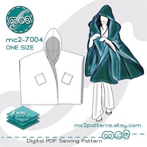 Patrón de costura de poncho con capucha: sin forro, ideal para principiantes (descarga digital en PDF), talla única / mc2-7004