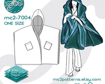 Hooded Cape Poncho Sewing Pattern: NO-lining Beginner-friendly (Digital PDF Download) One-size / mc2-7004