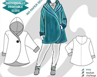 S-4XL/ PLUS-size/ Short Loose-fit Wrap-Coat Hood No-Lining/ Maternity-suitable/ Digital PDF Sewing Pattern for Women &gt;mc2patterns&lt; mc2-7001