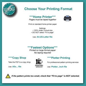 Puede incluir: Gr&aacute;fico en azul y blanco con instrucciones de impresi&oacute;n. Muestra opciones para impresora dom&eacute;stica, copister&iacute;a e impresi&oacute;n con plotter, con instrucciones para cada m&eacute;todo. Tambi&eacute;n incluye formatos de archivo y configuraciones.