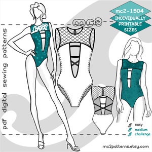 S-M-L/ Swimsuit with Cutout-Front & NO-Mid-Back/ Digital Sewing PDF-pattern for Women &gt;mc2patterns&lt; mc2-1504