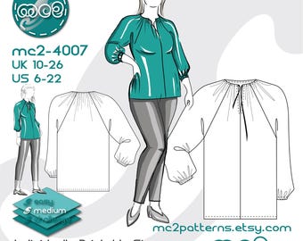 Shift Blouse Sewing Pattern: Cropped-raglan Loose-fit Folk-style (Digital PDF Download) UK10-26/US6-22 / mc2-4007