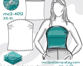 Patrón de costura para top bandeau: jersey reversible (descarga digital en PDF) XS-XL / mc2-4012