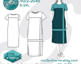 Shift Dress Sewing Pattern: Sleeves Loose-fit Pockets (Digital PDF Download) S-2XL / mc2-2045