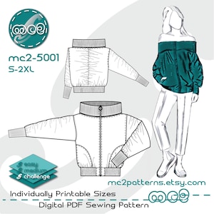 Oversized Bomber Jacket Sewing Pattern: Off-shoulder NO-lining (Digital PDF Download) S-2XL / mc2-5001