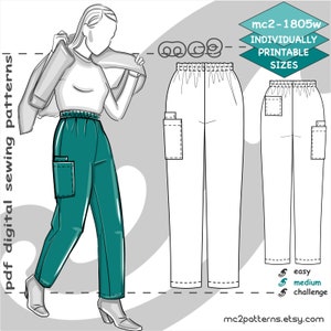P-2TG/Pantalon à enfiler Cargo ou Scrubs/ Patron PDF de couture numérique pour femme >mc2patterns< mc2-1805w