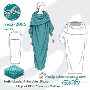 Cowl-collar/bolero Dress Sewing Pattern: Loose-fit Michele-Oka-Doner-style (Digital PDF Download) S-3XL / mc2-2006
