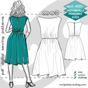 UK 10-20/ US 6-16/ Off-Shoulder Easy Dress with A-line Skirt/ Digital PDF Sewing Pattern for Women &gt;mc2patterns&lt; mc2-2021