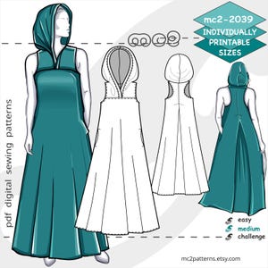 XS-2XL/ Hooded Racer-back Tent Dress Maternity/ Digital PDF Sewing Pattern for Women &gt;mc2patterns&lt; mc2-2039