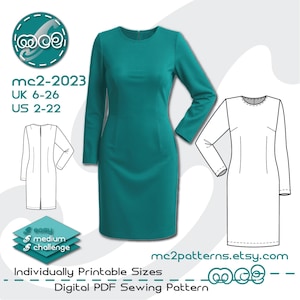 Sheath Dress Block Sloper Sewing Pattern: Fitted Long-sleeve (Digital PDF Download) UK6-26/US2-22 / mc2-2023