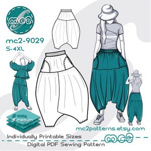 Pull-on Harem Pants Sewing Pattern: Loose-fit Dropped-crotch (Digital PDF Download) S-4XL / mc2-9029