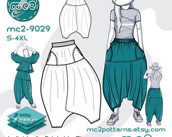 Pull-on Harem Pants Sewing Pattern: Loose-fit Dropped-crotch (Digital PDF Download) S-4XL / mc2-9029
