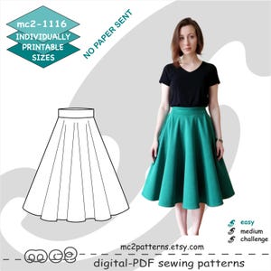 UK 6-16/ US 2-12/ Jersey Circle Skirt/ Digital PDF Sewing Pattern for Women &gt;mc2patterns&lt; mc2-1116