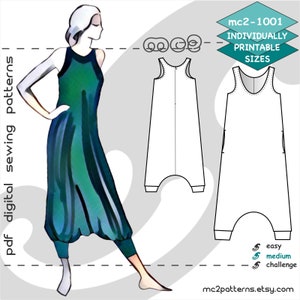 XS-2XL/ Racer-back Jumpsuit Harem-style/ Maternity-suitable/ Digital Sewing pdf-pattern for women &gt;mc2-patterns&lt; mc2-1001