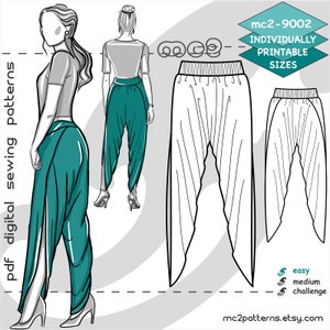 S-XL/ Harem Dhoti Hose Salwar mit hohem Schritt & Seitenwickel/ Digitales PDF-Schnittmuster für Frauen >mc2patterns< mc2-9002