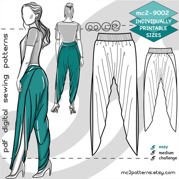 S-XL/ Harem Dhoti Pants Salwar with High Crotch & Side-Wraps/ Digital Sewing PDF-pattern for Women >mc2patterns< mc2-9002