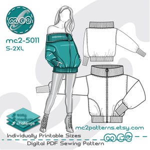 Bomber Jacket Sewing Pattern: Off-shoulder NO-lining (Digital PDF Download) S-2XL / mc2-5011