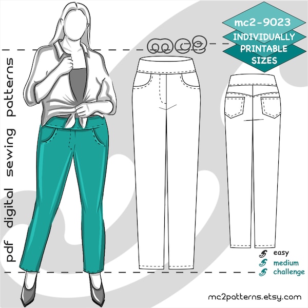 DE 10-26/ US 6-22/ Schmeichelhafte Jeggings Überziehbare Hose/ Digitales PDF Schnittmuster für Frauen >mc2patterns< mc2-9023