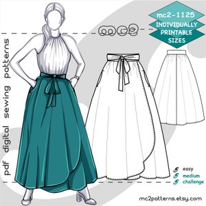 S-4XL/ Flared Peasant Wrap Maxi Skirt/ Digital Sewing PDF pattern for Women >mc2patterns< mc2-1125