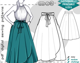 S-4XL/ Flared Peasant Wrap Maxi Skirt/ Digital Sewing PDF pattern for Women >mc2patterns< mc2-1125