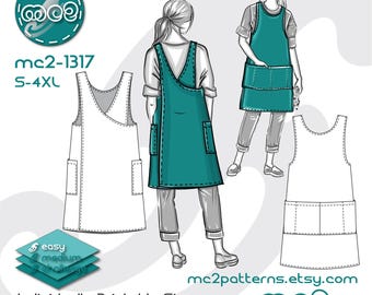 Cross-Back Pinafore Apron Sewing Pattern: Straight Boxy Japanese-style (Digital PDF Download) S-4XL / mc2-1317