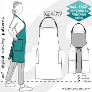 XS-4XL/ Chef Barista Apron/ Digital Sewing PDF pattern for Women >mc2patterns< mc2-1320