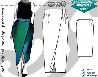 UK 6-16/ US 2-12/ Tulip Wrap Skirt No-sideseam/ Digital Sewing PDF-pattern for Women >mc2patterns< mc2-1108