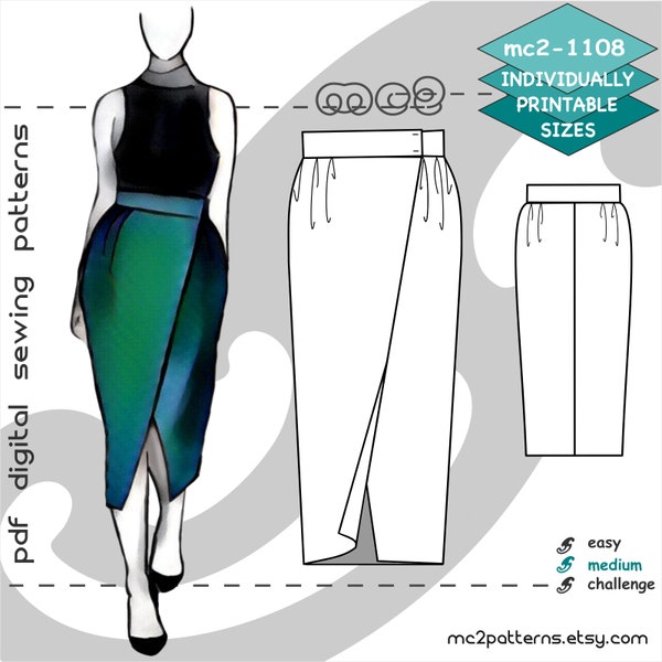 UK 6-16/ US 2-12/ Tulip Wrap Skirt No-sideseam/ Digital Sewing PDF-pattern for Women >mc2patterns< mc2-1108